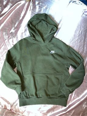 Nike Olive Green Hooded Sweatshirt with Embroidered Logo